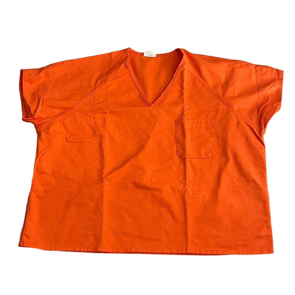 Charm-Tex 3XL Orange Authentic Prison Uniform Work Shirt Pocket Charmtex Vtg
